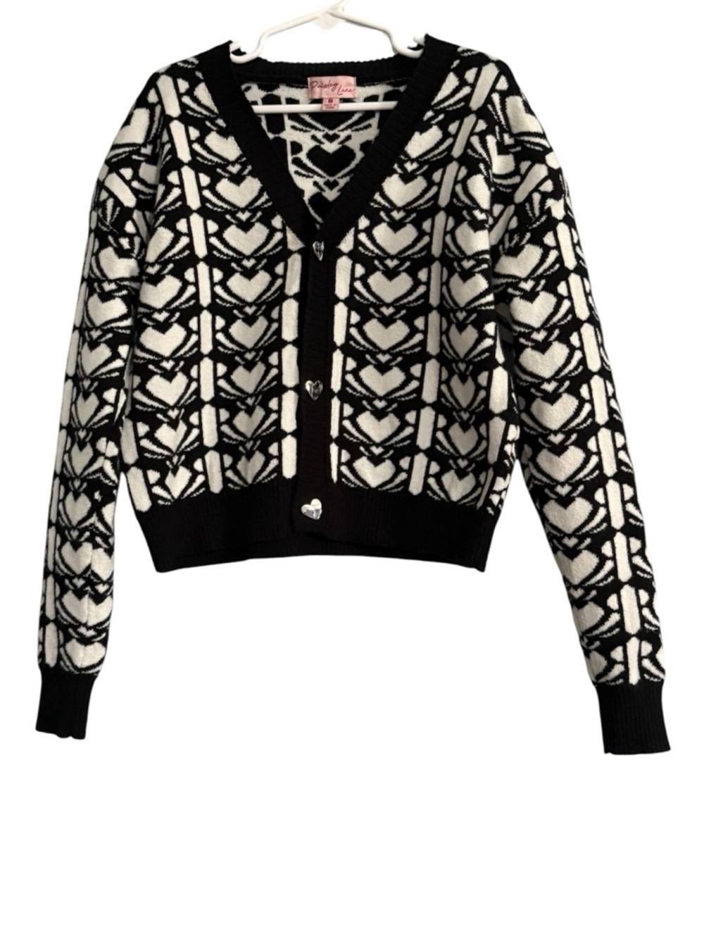 Paisley lane  Black & White Heart Jacquard Cardigan